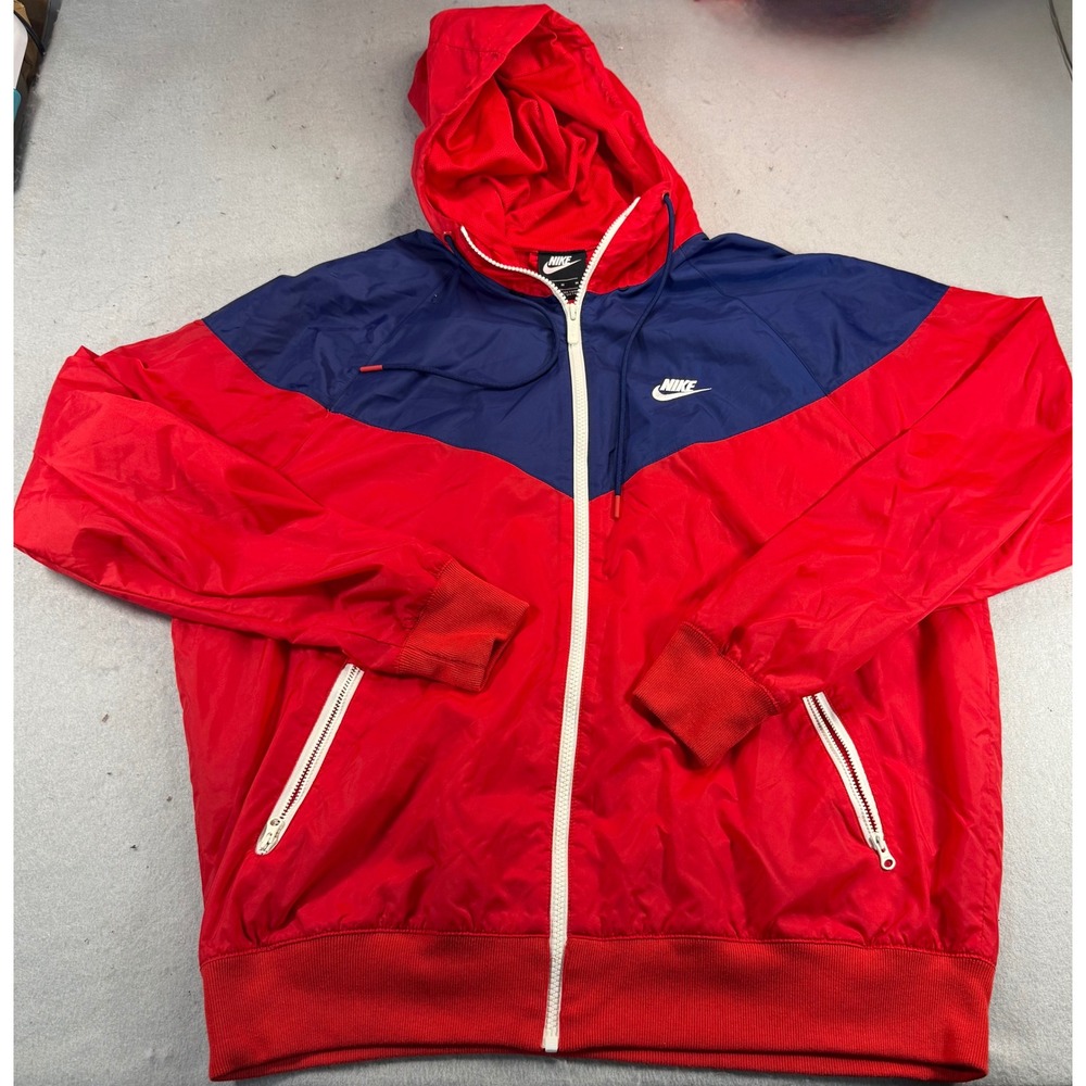 Nike Windrunner Hooded Windbreaker Jacket Red Navy Blue Mens Medium AR2191-658